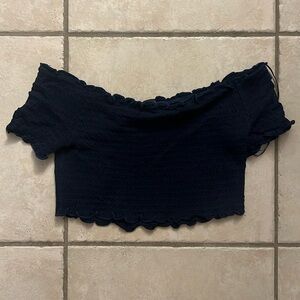 Navy Blue Off the Shoulder Crop Top - Size S